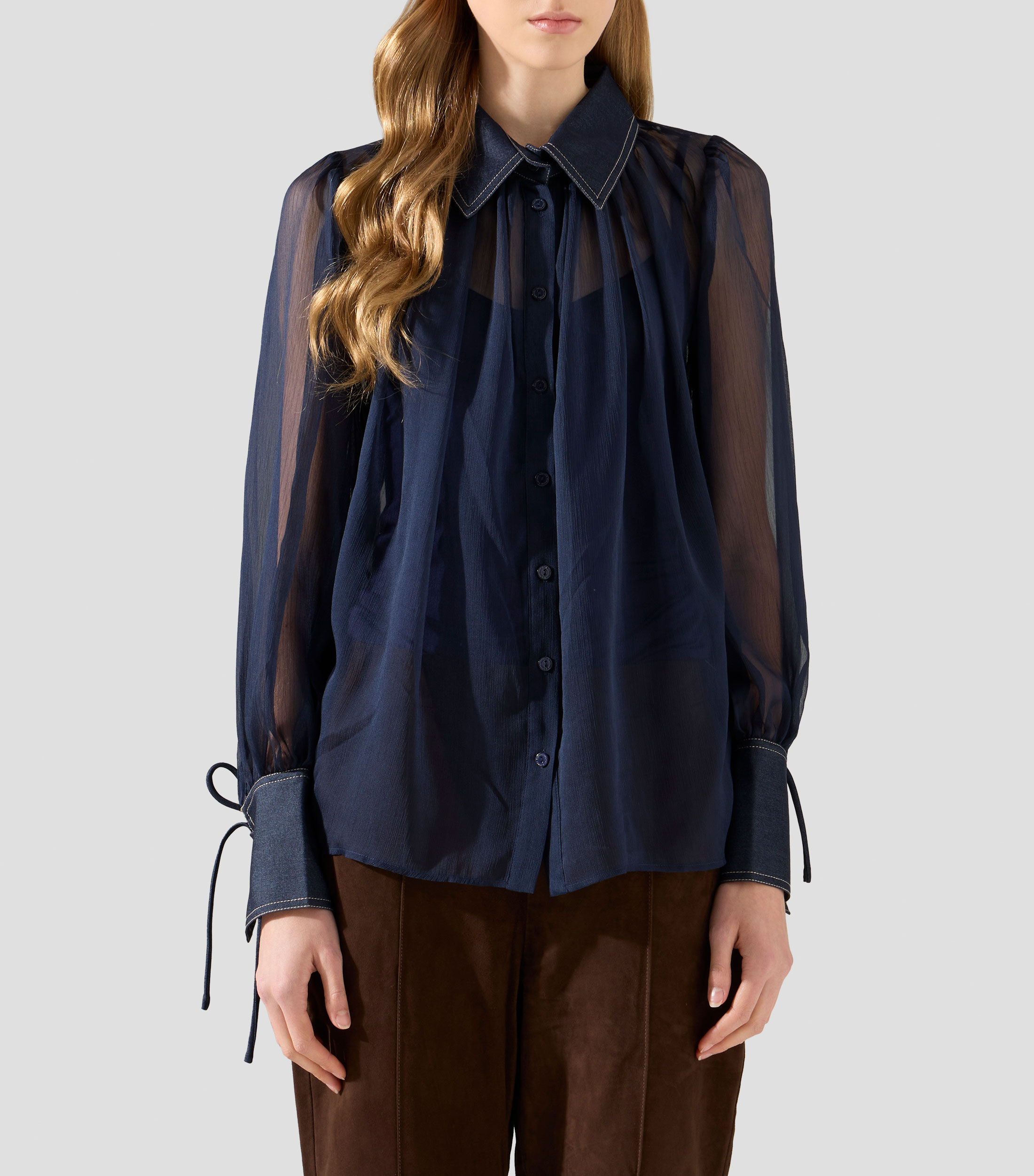 Blusa lisa manga larga Mujer